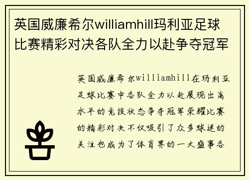 英国威廉希尔williamhill玛利亚足球比赛精彩对决各队全力以赴争夺冠军荣耀