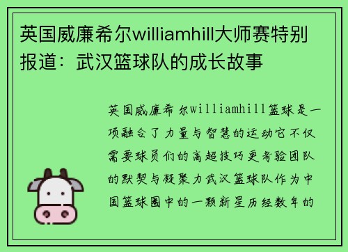 英国威廉希尔williamhill大师赛特别报道：武汉篮球队的成长故事